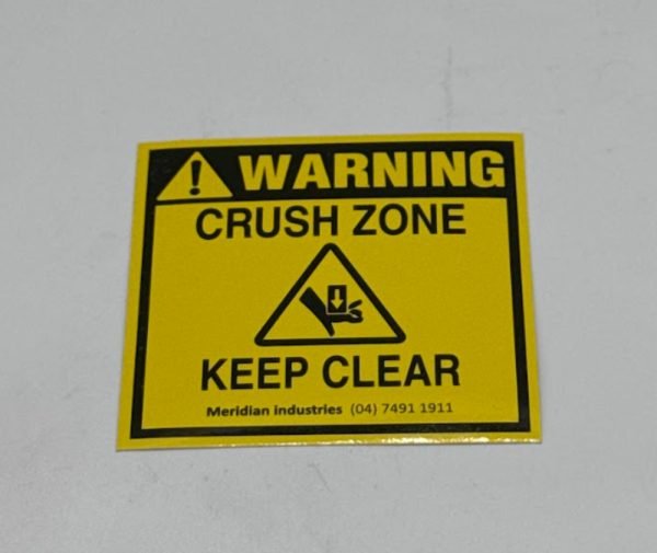 Crush zone keep clear sticker